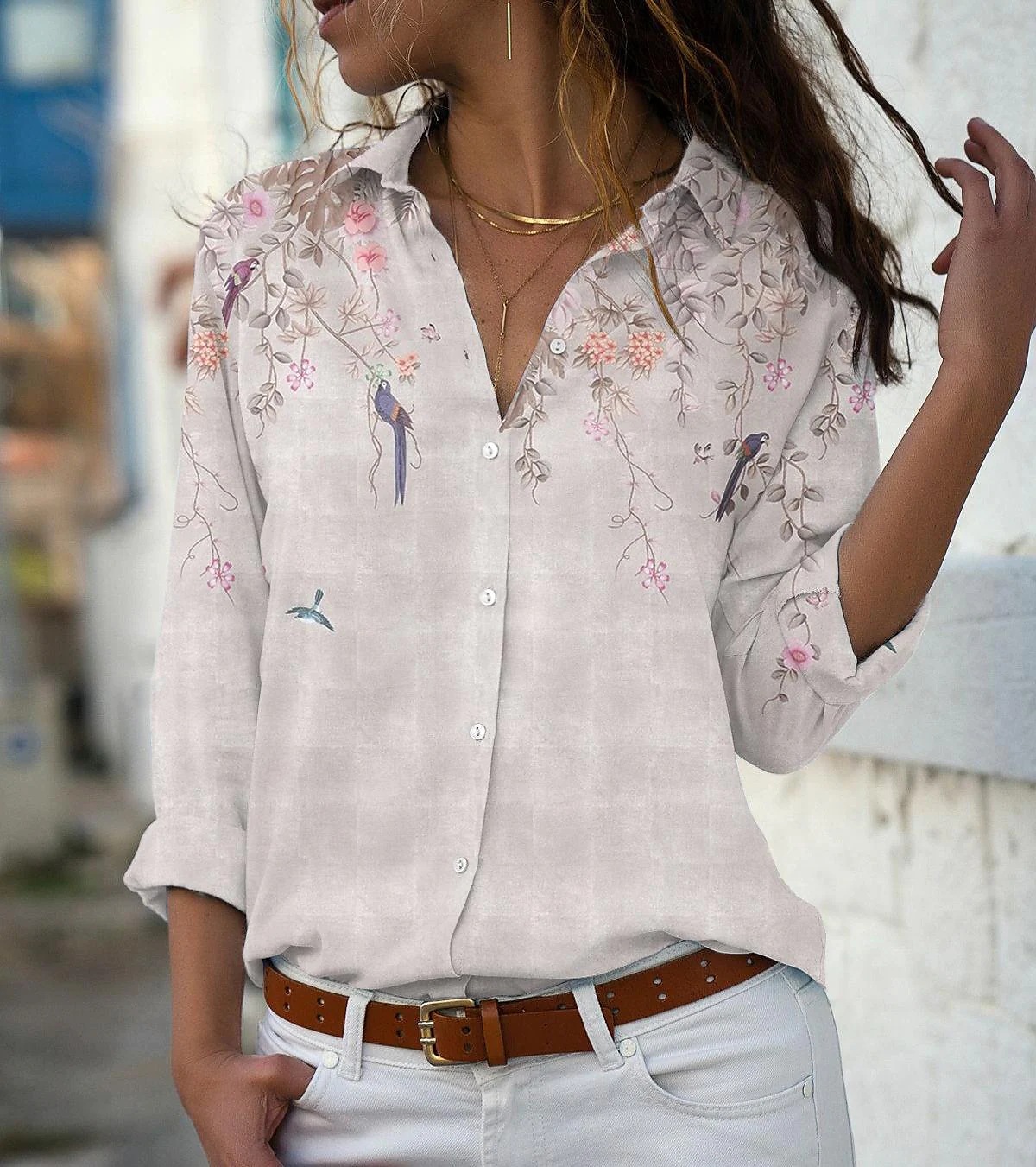 Women's Blouse Long Sleeve Blouses Printing Fashion Flower display picture 2