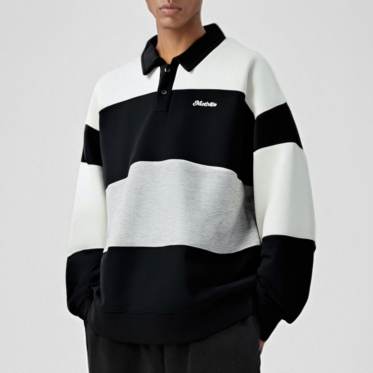 Cross-border men's color-blocked sweatshirt, 2025 new style, collared polo shirt, long-sleeved autumn Korean style trendy top, T-shirt for men.