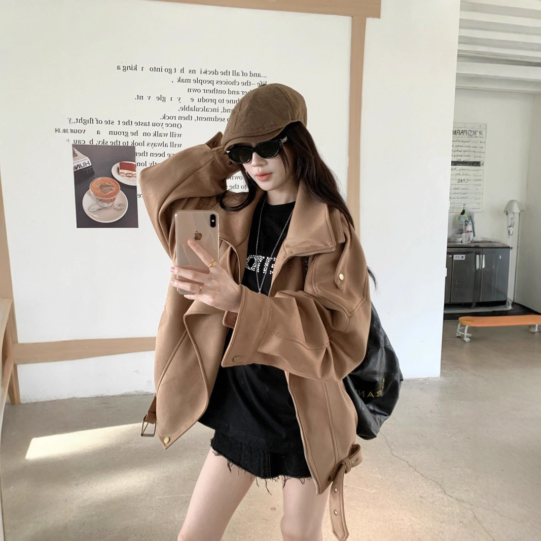 Real Shot of 2025 New Autumn and Winter American Motorcycle Clothing High-End Suede Jacket Maillard Casual Jacket for Women