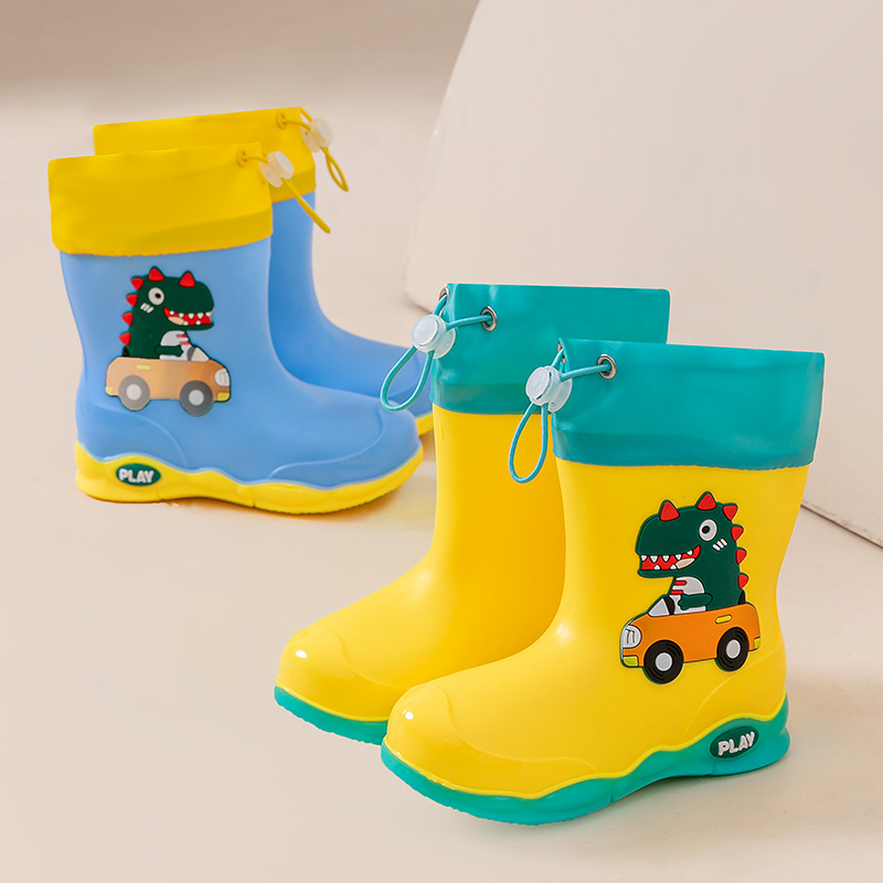 Children's Water Shoes Student's Water Boots Baby Dinosaur Cartoon Rain Boots Girl's Waterproof Non-slip Boy's Children's Rain Boots