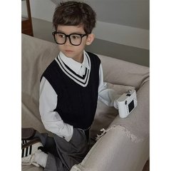 男童學院風針織馬甲2023新款春秋季寶寶兒童韓版洋氣時髦無袖毛衣