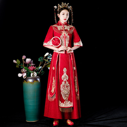 Fringe of beads Phoenix wedding dresses XiuHe bride xiuhe gown Chinese style dress  toast clothing wholesale