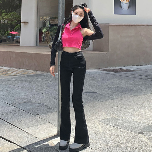 Slightly booted jeans for women, high-waisted, slim-fitting, tall, straight-leg student versatile stretchy drapey floor-length flared trousers