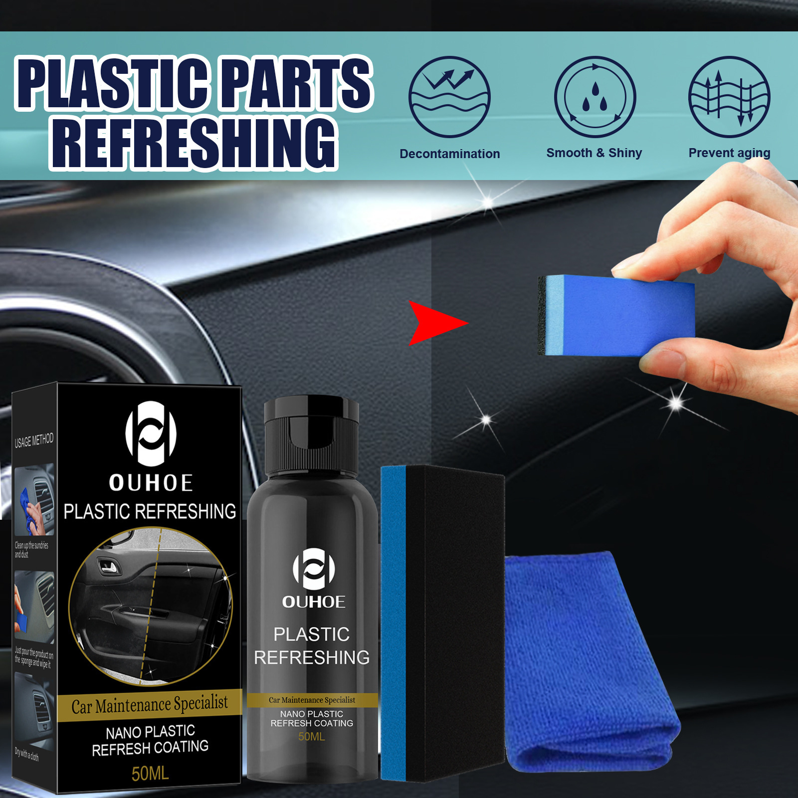 Ouhoe Car Plastic Renovator Care Cleaning Interior Dustproof Polishing Plastic Whitening Maintenance Dashboard