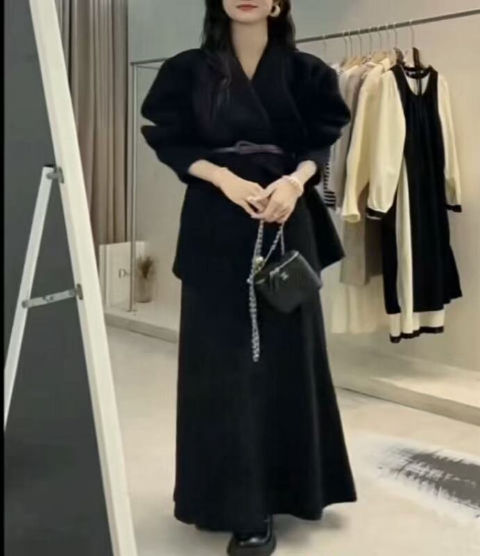 PH59830大爱美依缘2025秋冬新款黑色收腰毛衣外套半身裙洋气显瘦|undefined