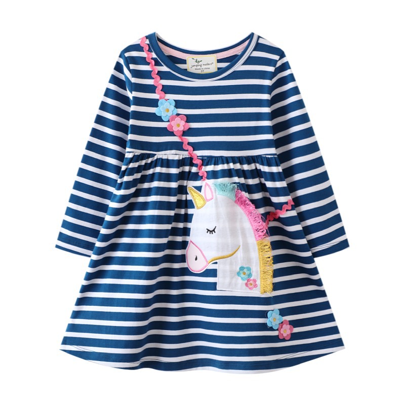 Niñas primavera manga larga vestido unicornio encaje bordado princesa vestido europeo y americano niñas ropa de niños falda de los niños