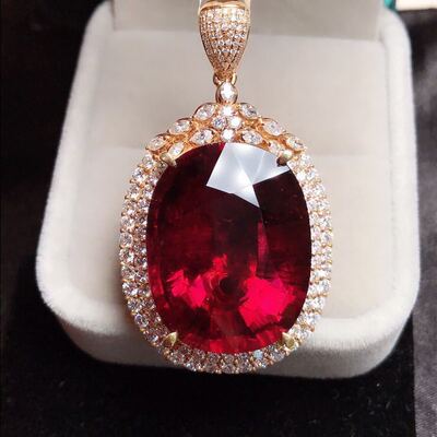首饰厂家 18K金镶嵌天然碧玺吊坠 主石:42.3克拉|ru