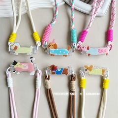 ins藍格衣服粉色香腸狗背夾手機掛繩斜跨長繩掛肩掛脖手機殼通用