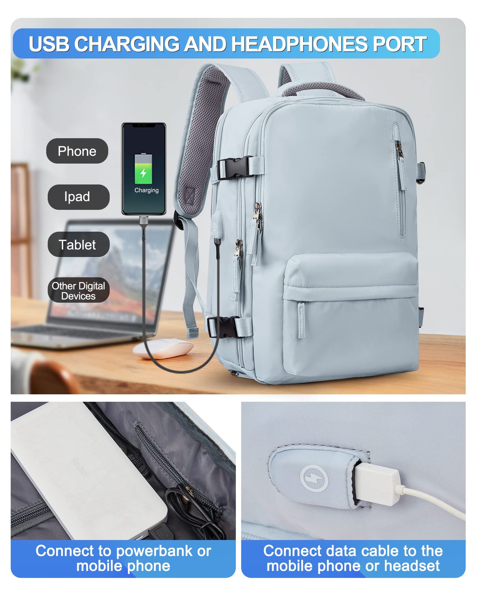 1875g Weight Nylon Lining Material Zipper Closure Type Double Shoulder Straps Strap Type Functional Backpack Bags Type Travel, Daily Occasion Nylon Material Women's Backpack Backpack Solid Color Pattern All Seasons Season Unisex Gender Streetwear Style Square Shape Solid Color Travel Daily Women's Backpack 2
