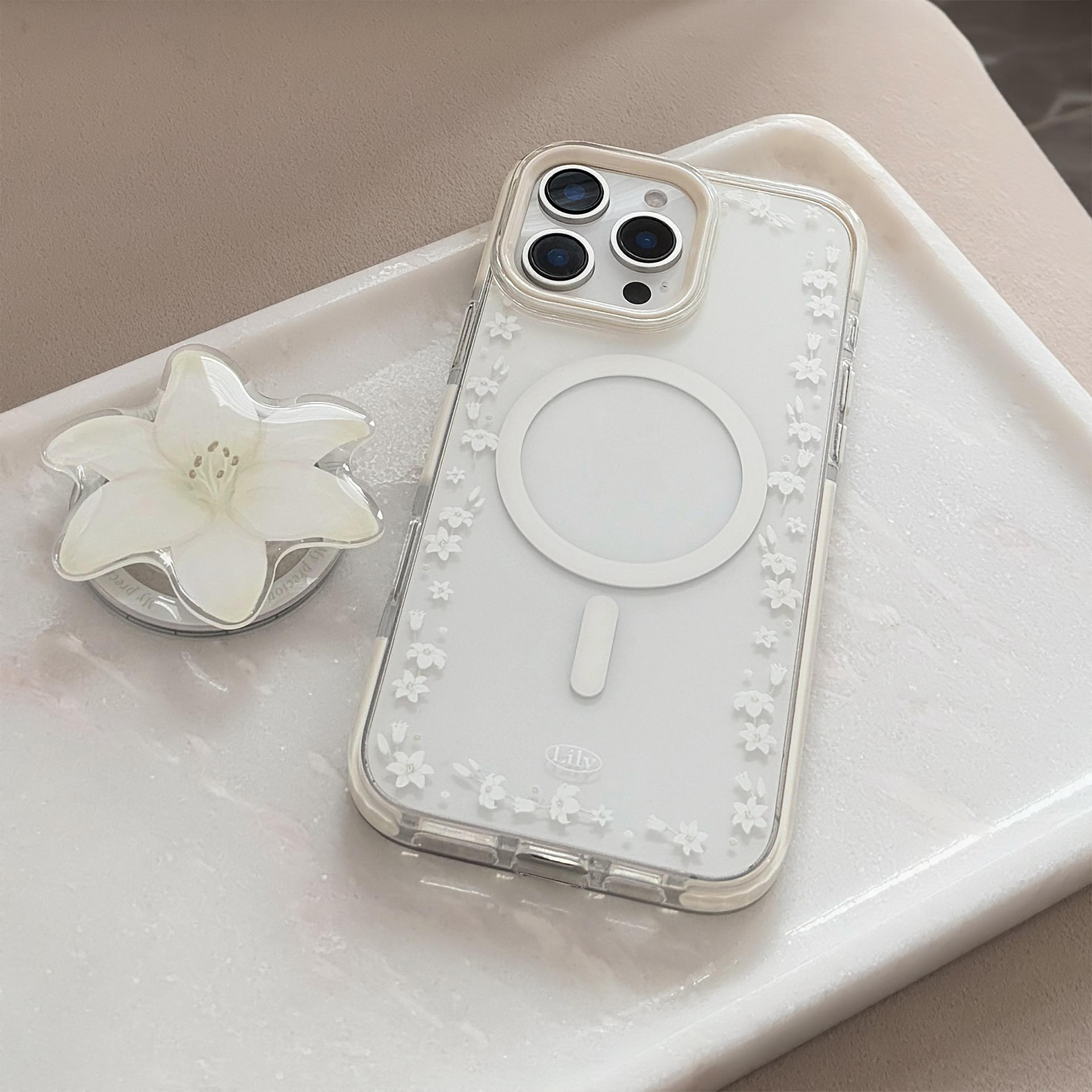 Ins Lilium succión soporte 16pro max transparente iPhone17 caso de teléfono móvil aplicable 13 anti-caída fresco 14