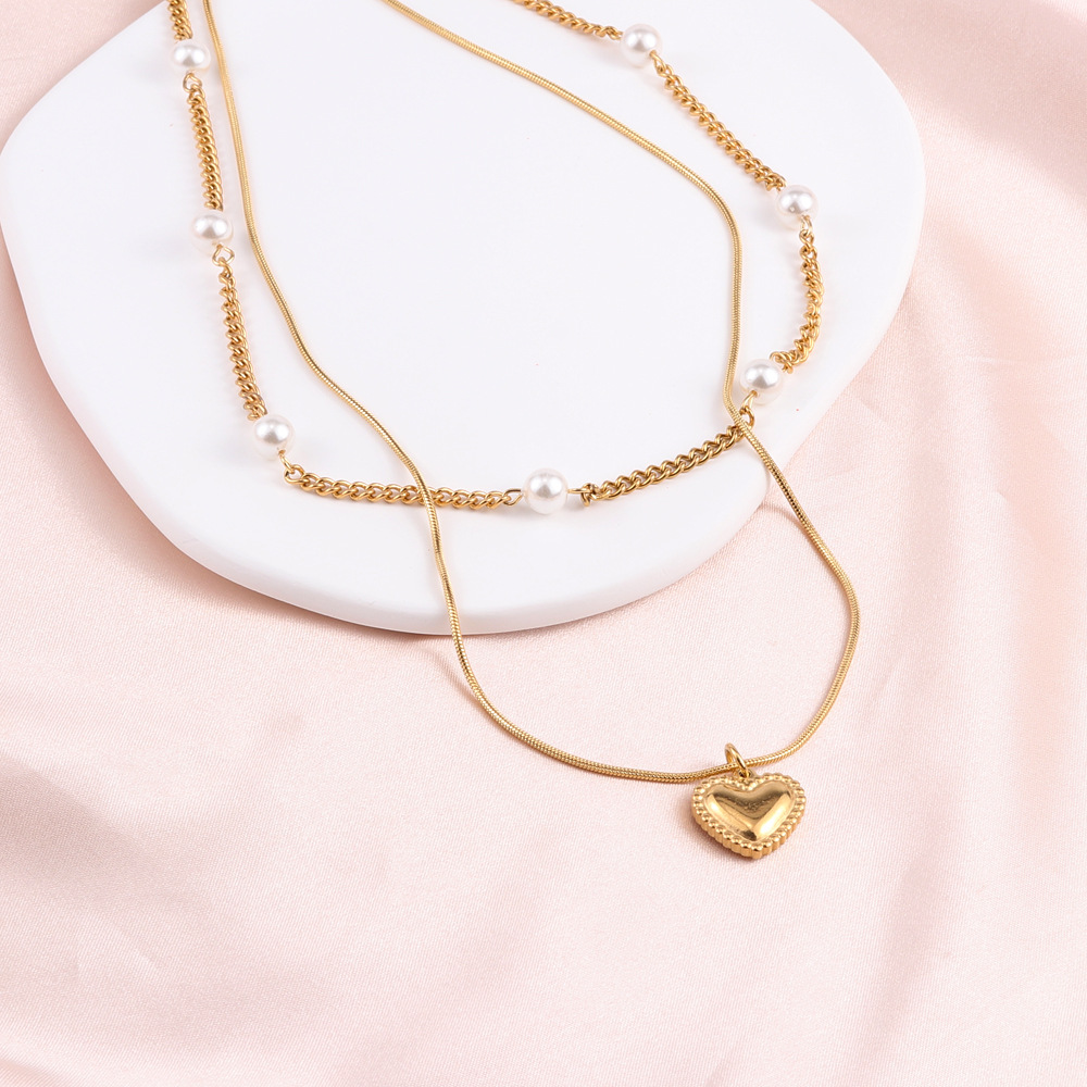 Retro Heart Shape Titanium Steel Plating Layered Necklaces 1 Piece