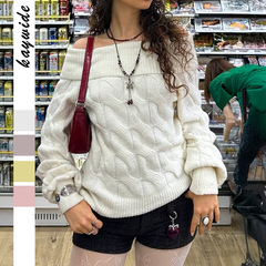 迪芸跨境欧美简约时尚露肩长袖毛衣毛织女装2025秋冬亚马逊独立站