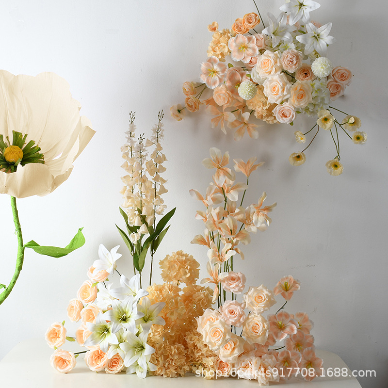 香槟色系仿真花婚庆用花路引布置插花装饰叶材假花人造塑料花批发