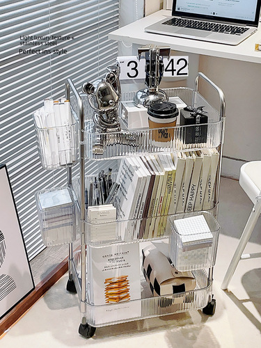 Transparent acrylic small cart cosmetic bedside bedroom living room snack storage rack bathroom mobile storage rack