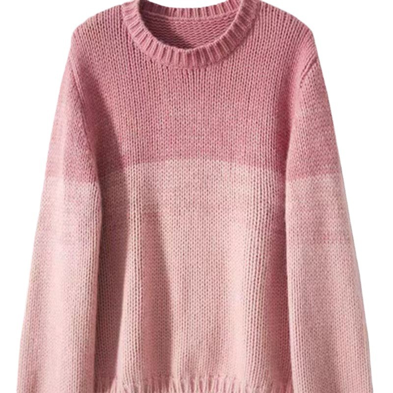 【 Cashmere Family 】 Rundhals-Kurzpullover mit Wollunterseite für Damen, lockerer Farbblock, plus dicke Strickinnenschicht_voghion.com