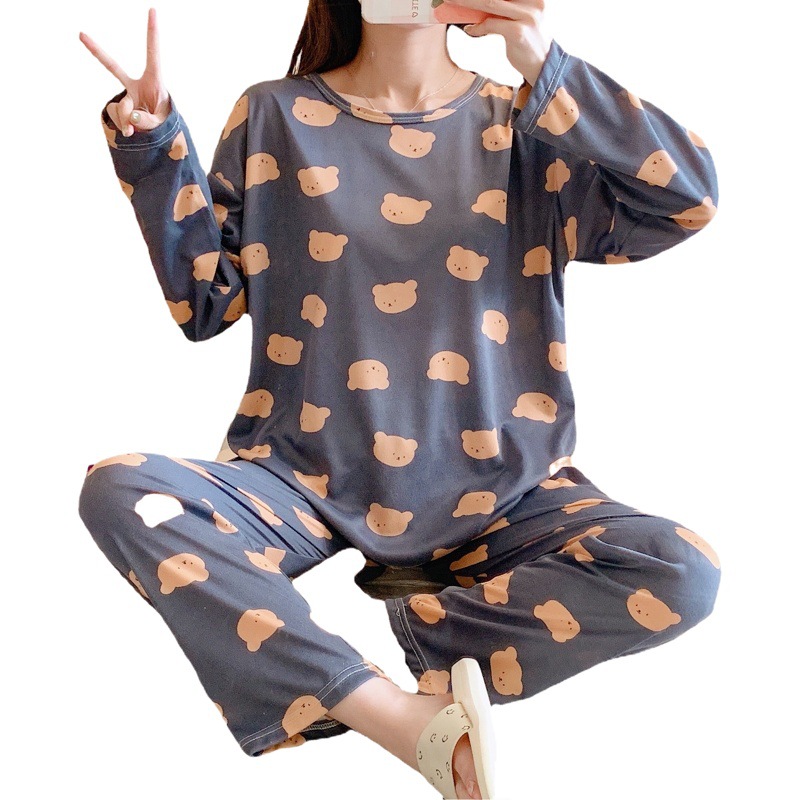 Pijamas de mujer Otoño e Invierno de manga larga lindos estudiantes pueden usar fuera de verano Delgado traje de dos piezas primavera y otoño homewear