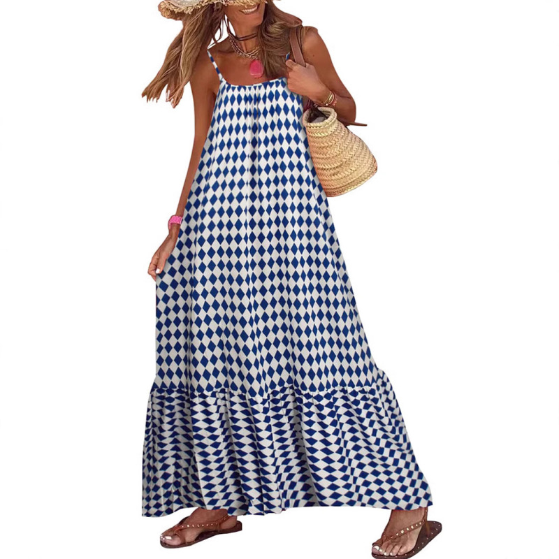 2023 Spring and Summer New Cross-border Independent Station Women's Casual Sleeveless Shoulder Strap Geometric Printed Long dress 2023 Spring and Summer New Cross-border Independent Station Women's Casual Sleeveless Shoulder Strap Geometric Printed Long dress