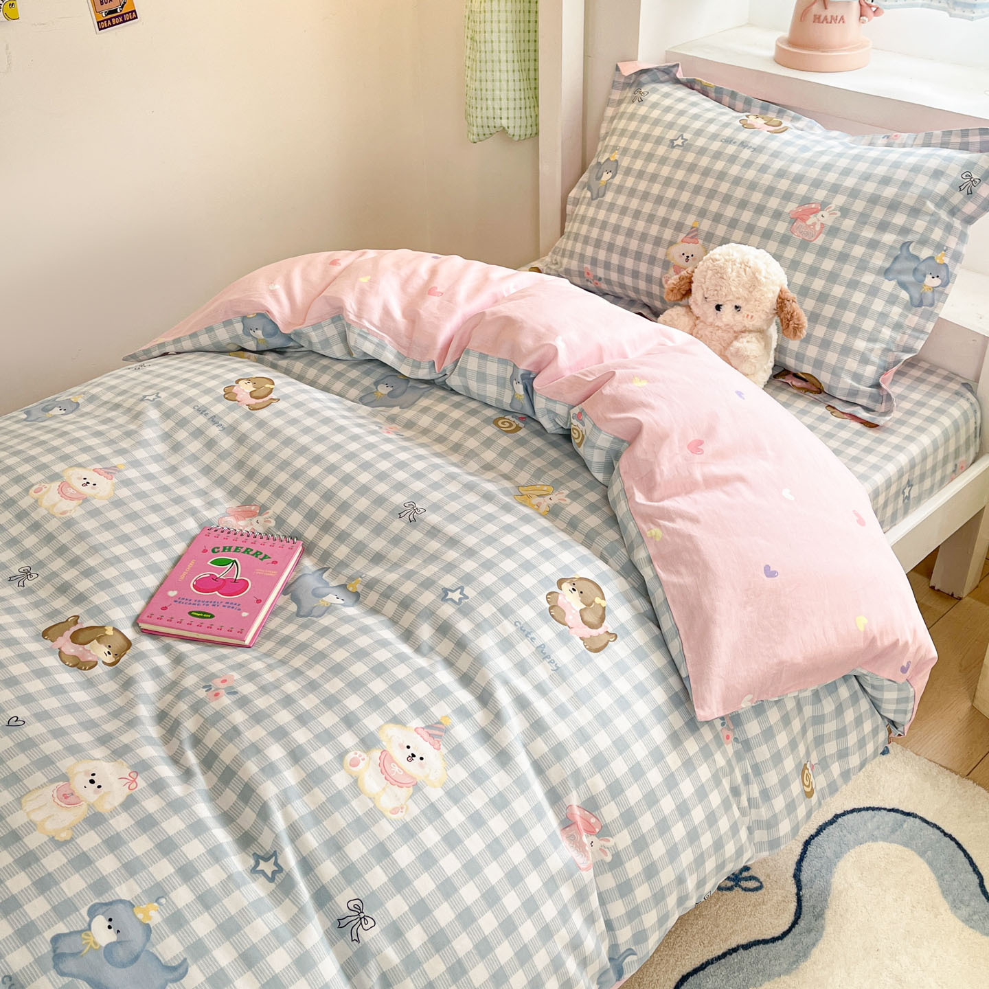 Juego de cama de dormitorio de estudiantes de tres piezas de algodón de algodón, funda de edredón, edredón, edredón, juego completo de núcleo