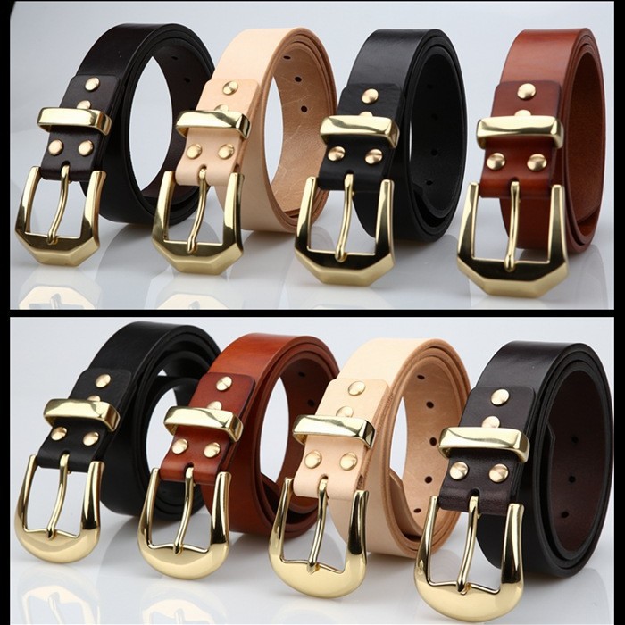 黄铜男士皮带真皮美鞍头层牛皮腰带男韩版休闲裤带针扣皮带男