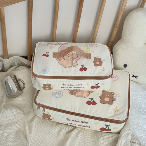 Cartoon Bear Storage Bag 2025 New Travel Clothing Packaging Bag Four-Piece Set Luggage Clothing Packaging Bag