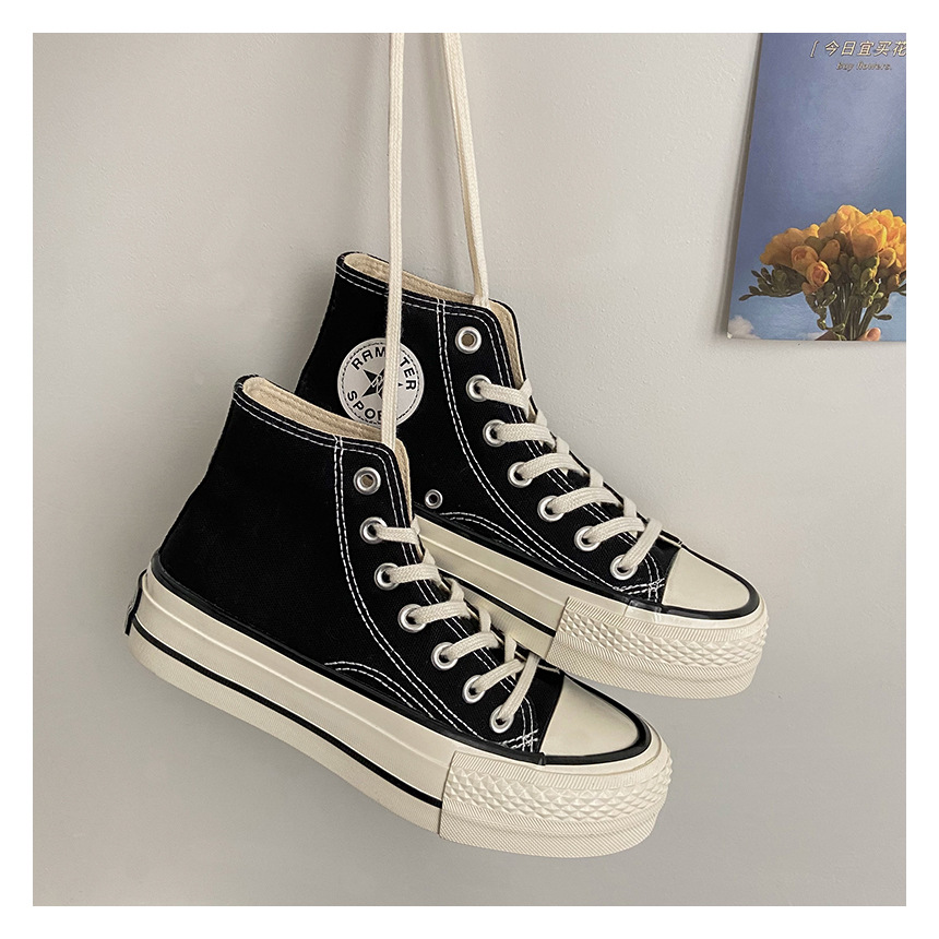 High-Top-Schuhe mit dicken Sohlen, klassische Canvas-Schuhe für Damen, Ulzzang Hong Kong-Stil, vielseitige 2022 neue koreanische Version von Schuhen_voghion.com