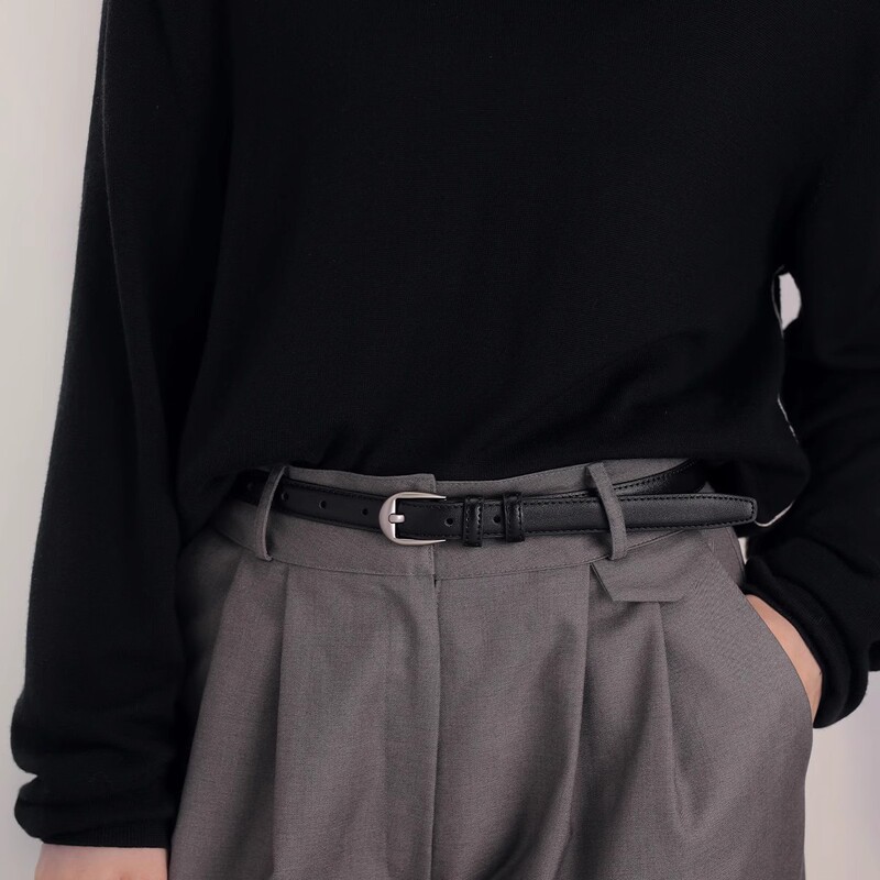 Vintage Texted silver Saddle Buckle Head Layer Cowhide Soft Belt Black Genuine Leather Belt Niche Jeans with Pin Buckle