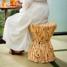 侘寂風圓凳實木質凳子原木落地擺件民宿酒店客廳沙發邊幾角幾手工