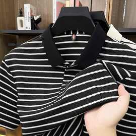 polo衫男款短袖黑白条纹t恤2026新款夏装青年半袖休闲潮流上衣男