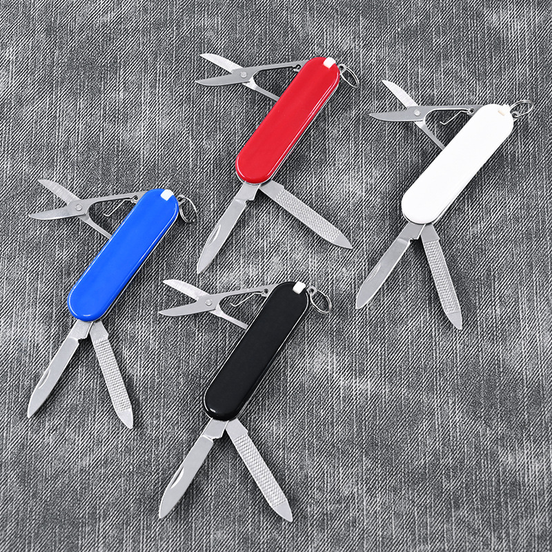 户外多功能小刀不锈钢塑料壳折叠小刀3开 钥匙扣礼品军刀