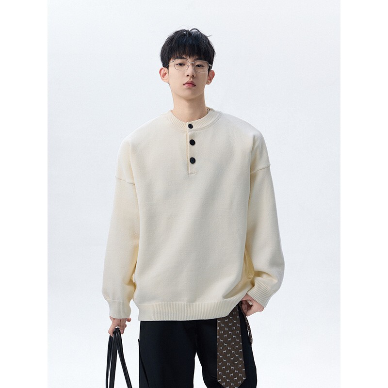 2025 Winter New Men's High-End Henry Collar Sweater Autumn and Winter Large Size Casual Internet Celebrity Loose Men's Knitwear