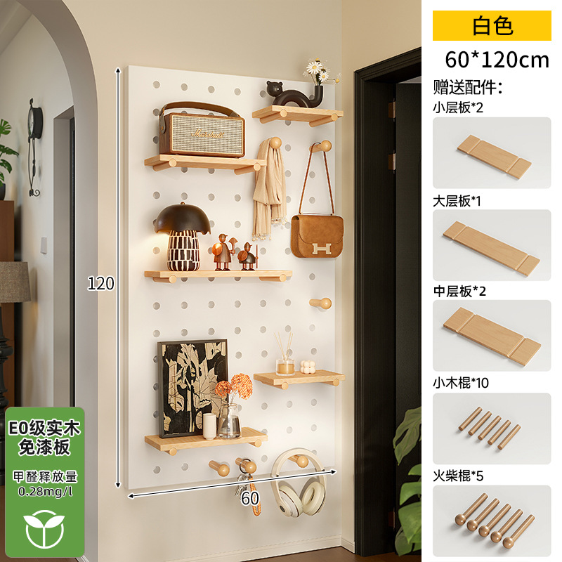 Hoyo de madera de color nuez hoyo tablero estante de madera sólida pared de modelado puerta de entrada de la casa pared detrás de la decoración estante de exhibición