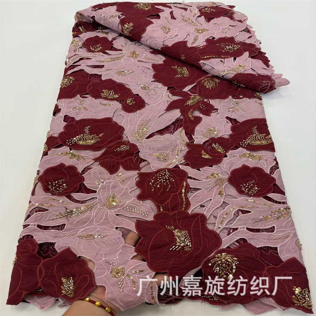 Nueva tela de encaje soluble en agua con bordado de terciopelo hueco de ancho completo para ropa africana, vestidos, vestidos de novia y accesorios para vestidos qipao.