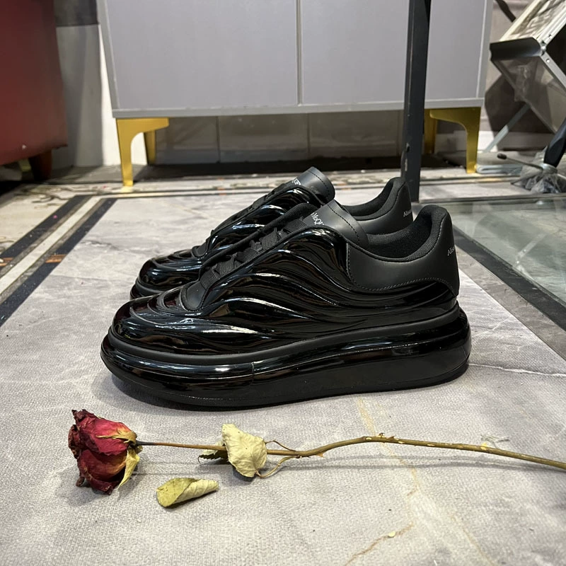 Обувь отца европейского вокзала Glamekinsa надувная подушка мужская обувь с волнистым рисунком и лакированной кожей с толстым дном для увеличения шнуровки повседневная обувь