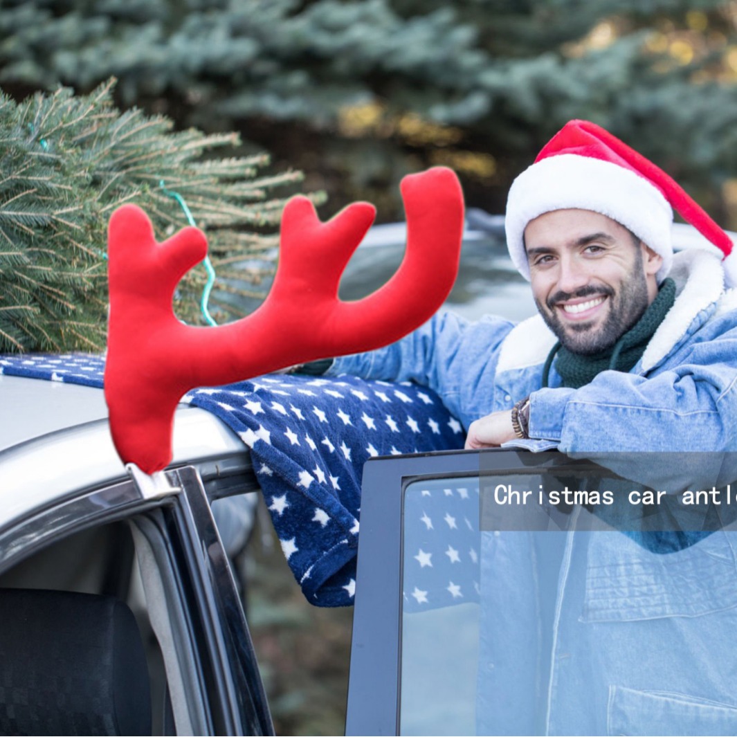 Auto de Navidad transfronterizo rojo gran cuerno de ciervo Navidad creativo muletas de decoración de automóviles árbol de Navidad decoraciones de automóviles