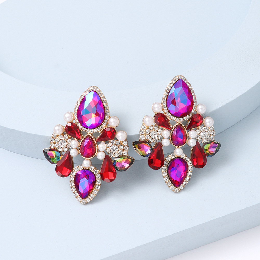 INS Style Water Droplets Alloy Inlay Artificial Diamond Pearl Womenu0027S Ear Studs 1 Pair
