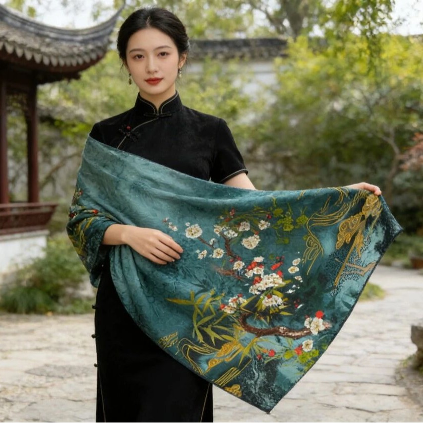 Chinesischer Seidenschal Mit Drachenschuppenmuster Für Damen_voghion.com
