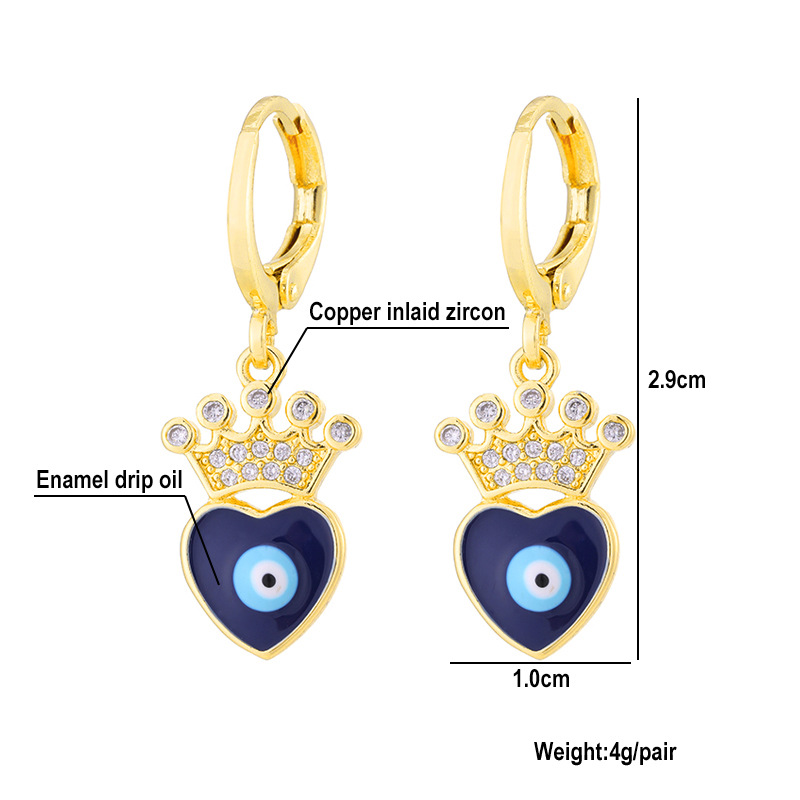 Mode Creative Gouttes Mal Bleu Yeux Cuivre Incrusté Zircon Plaqué 18k Vrai Or Boucles D'oreilles display picture 12