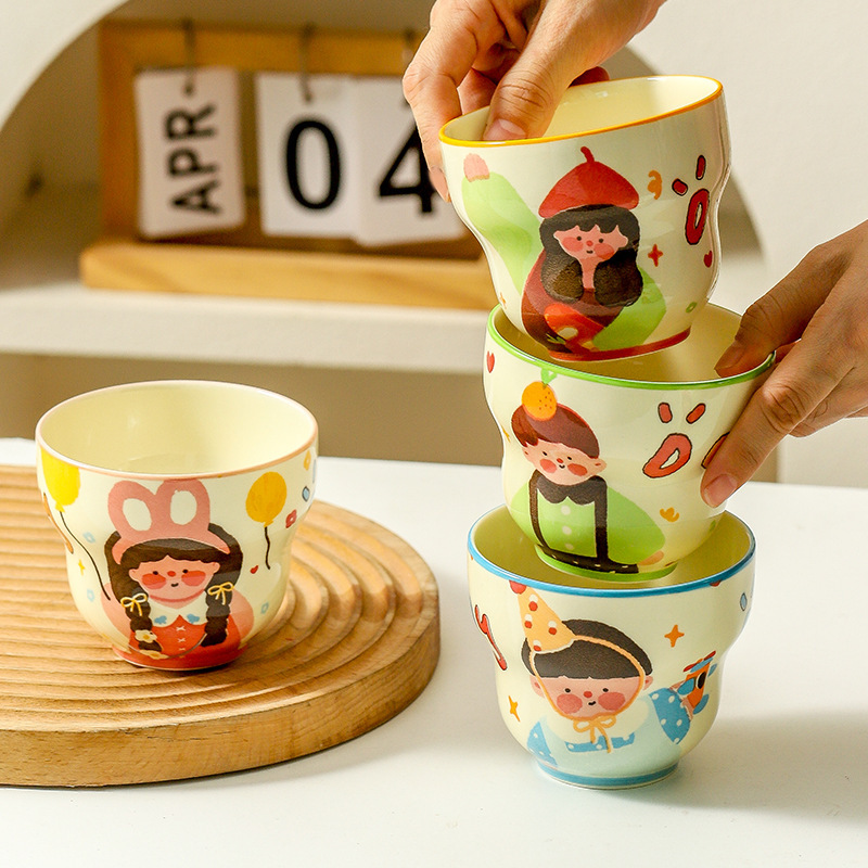 4人家族の家庭用セラミックカップ、かわいい子供用朝食カップ、食器、漫画の高価値コーヒーカップ、マグカップ|undefined