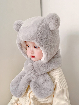 lovely Little Bear Plush Two Cover men and women baby Plush thickening Collar Ear Hairy children Lei Feng cap