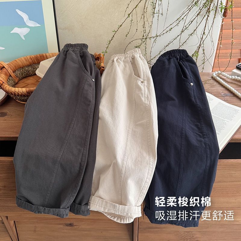 儿童纯棉梭织休闲裤夏季轻薄男童阔腿裤子春季新款松紧宝宝长裤女