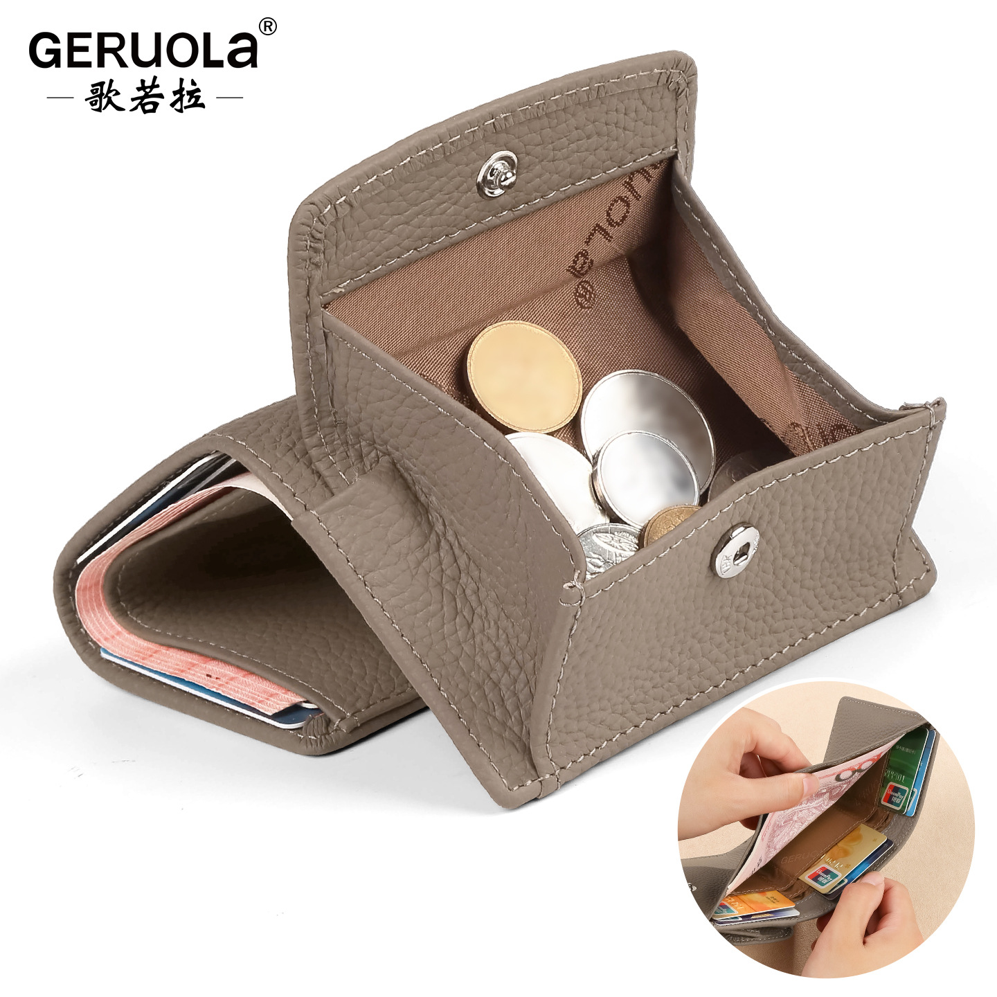 Comercio exterior nueva primera capa de cuero pequeño bolso de monedas de cuero real bolso de monedas de estilo japonés 2 plegable bolso corto de mujeres venta caliente