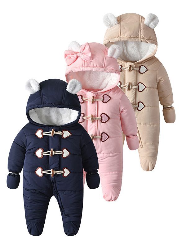 Mono de invierno para bebé, grueso, con algodón y forro polar para mayor calidez, ropa de algodón para bebé, ropa infantil, estilo coreano con capucha