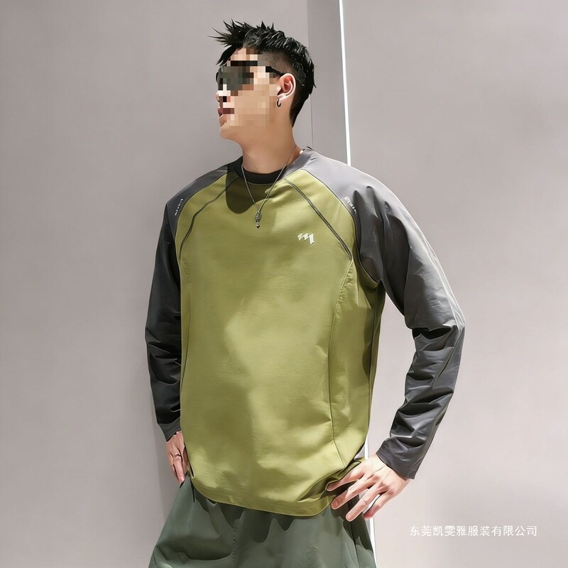 Mountain-Style Outdoor Color-Blocking Cycling Long-Sleeve Quick-Dry T-Shirt for Men and Women, Suitable for Spring and Autumn Hiking, Slim-Fit Round-Neck Base Layer Top