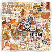 50张HAPPY FALL复古高颜值个性语录创意装饰贴纸充电宝手机壳贴纸