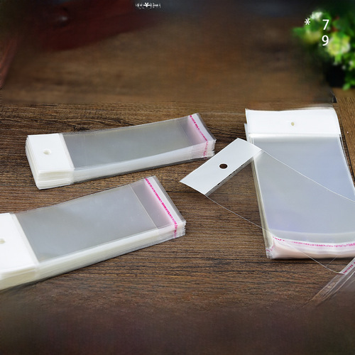 OPP self-adhesive bag card head bag white pearl film width 5~9CM transparent plastic packaging bag hanging hole bag 8 silk 100 pieces 