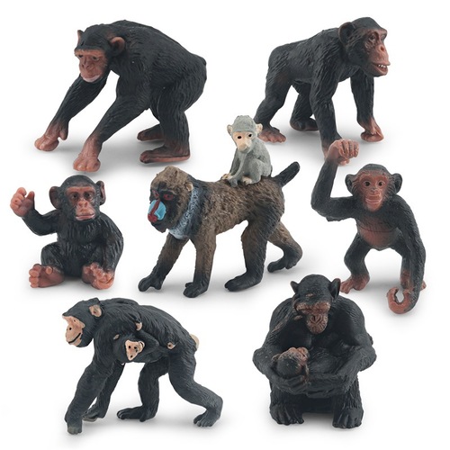 Cross-border simulation children's cognitive wild animals gorilla baboon model chimpanzee baboon carrying baby figurine toy 