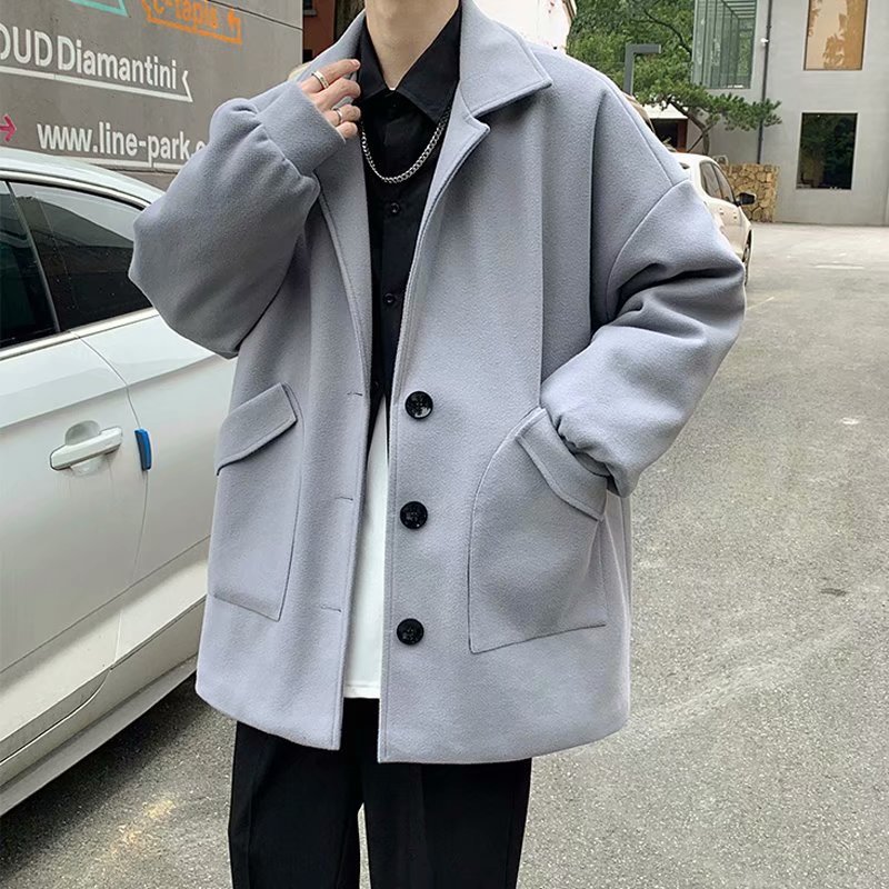 Otoño e Invierno abrigo de lana de los hombres de Hong Kong estilo de moda casual abrigo coreano estilo suelto Ruan Shuai nueva gabardina de longitud media