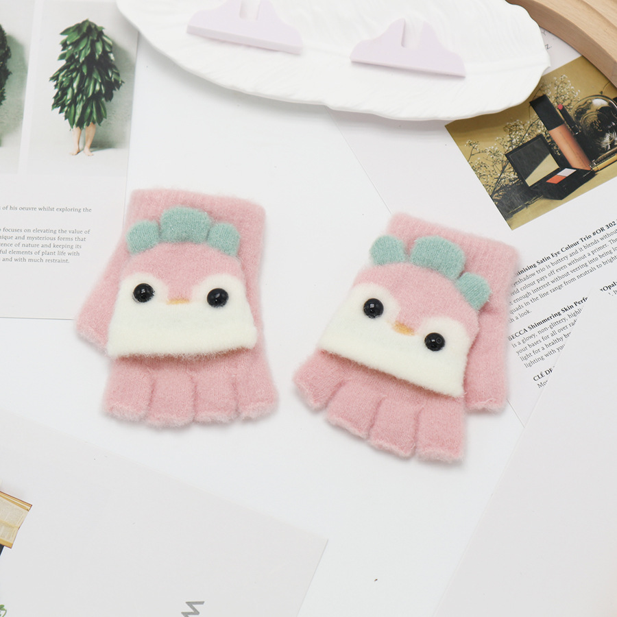 Guantes de invierno de medio dedo para niños niños niños niños niñas estudiantes lindos guantes de peluche de dibujos animados
