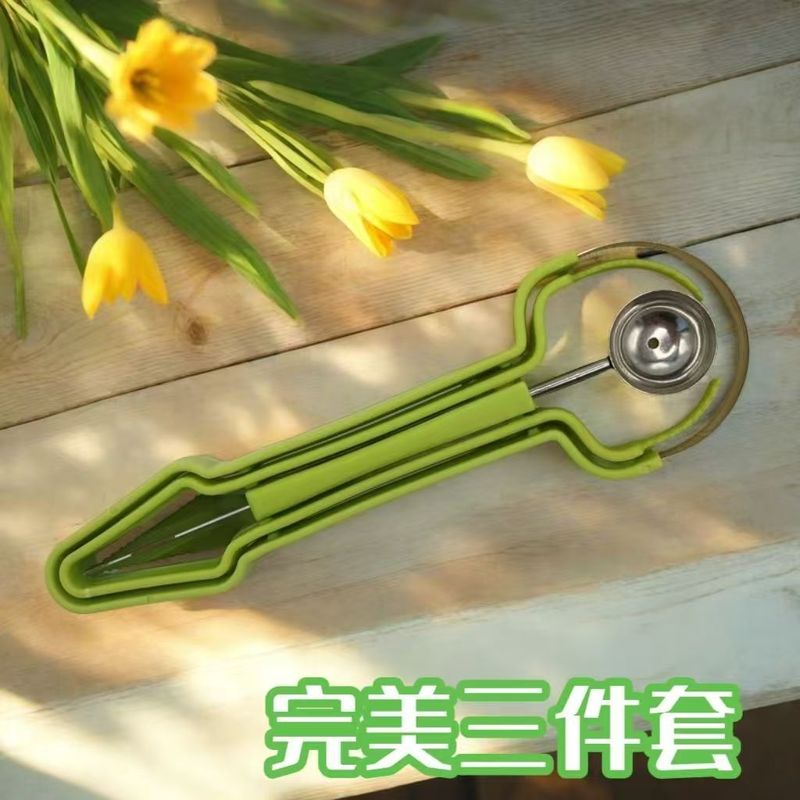 新しいスリーインワンフルーツボールスクレーパー、スイカボールスクレーパー、フルーツスクレーパー、皮むき器、フルーツツールセット|undefined