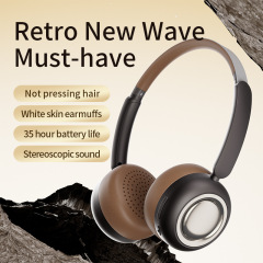 新しいCR-28クリームスタイルBluetoothヘッドセット、レトロスタイル、学生向けのかわいいコンパクトメタルバイノーラルヘッドセット、ヘッドセット6.0